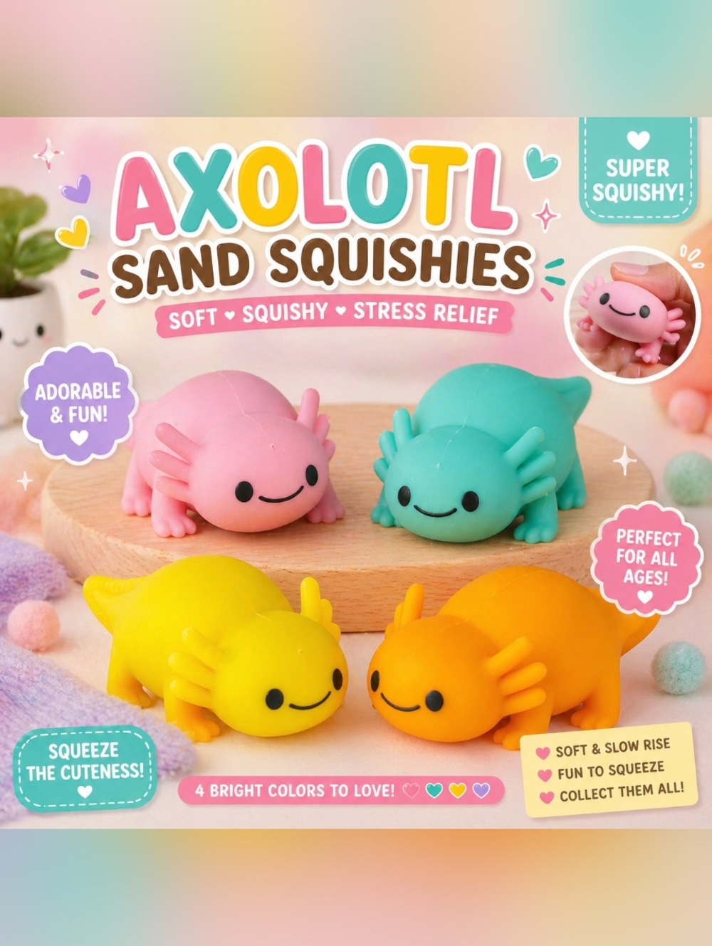 Pink Axolotl Squishy Toy 🧸 Sand Filled Stress Relief Fidget Cute